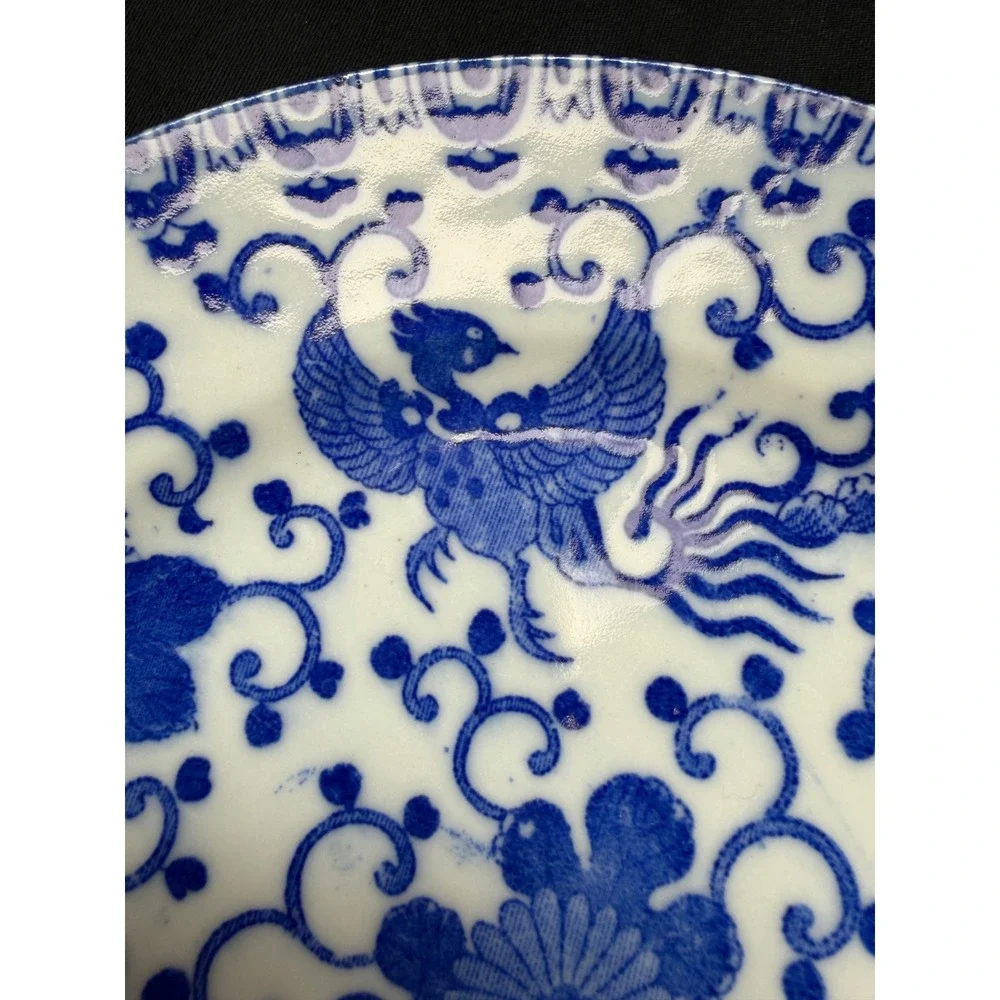 Vintage Blue and White Japanese Porcelain Phoenix Floral Transferware Plate 7